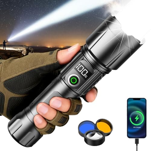 SKYFIRE Tactical Flashlight Rechargeable with Fire Starter, 3000 Lumens Super Bright LED Flashlights for Camping Emergency Home, 5 Modes Zoomable EDC Flash Light with 5000mAh Battery & Power Display - Image 1