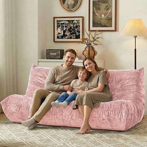 HABUTWAY Bean Bag Chair, Giant Bean Bag Chairs for Adults, 3 Seater Fireside Chair, Lazy Large Floor Bean Bag Sofa for Living Room, Bedroom, Dorm, Office (Pink) - Thumbnail 6