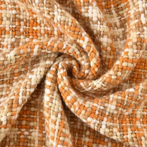 Feabuccy Soft Neon Color Knit Throw Blanket with Tassels, Cozy Boho Home Decro Throw for Sofa Couch Chair Bed, 50X60 Inch, Machine Washable, Orange Color Scheme - Thumbnail 3
