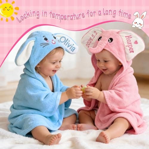 Individz Custom Hooded Bath Towel with Name, Personalized Absorbent Bunny Baby Towels, Soft Shower Towels for Girls Boys, Easter Christmas Brithday Gifts for Baby, Toddler, Newborn, Kids (Blue) - Thumbnail 4
