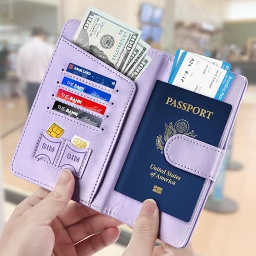 Herain Light Purple Passport Holder for Travel Cruise Essentials, Passport Wallet Cover Case Women Men Family, RFID Passports Book Holders Travel Gifts Accessories Vacation Must Haves - Thumbnail 2