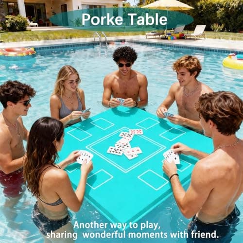 Floating Mahjong Table for Pool, Double-Sided Waterproof Game Tray for Mahjong, Poker, Cards, Dominoes & Scrabble, EVA Water Game Table with Cup Holders for for Hot Tub, Lake, Beach, Backyard Parties - Thumbnail 5