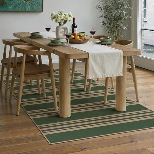 PureCozy Striped Easy Jute 3x5 Outdoor Patio Rug Green Washable Area Rugs for Entryway Indoor Outdoor Living Room Carpet Non Slip Office Farmhouse Neutral Door Mat for Backyard Balcony Porch Bedroom - Thumbnail 3