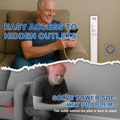 Gbchais Outlet Extender Stick with USB-A & USB-C, 2 AC Outlets, Adjustable 22"-34" Plug Extender, 180° Rotating Wall Outlet Extender for Hard-to-Reach Outlets Behind Sofa, Bed, Desk, Nightstand - Thumbnail 6