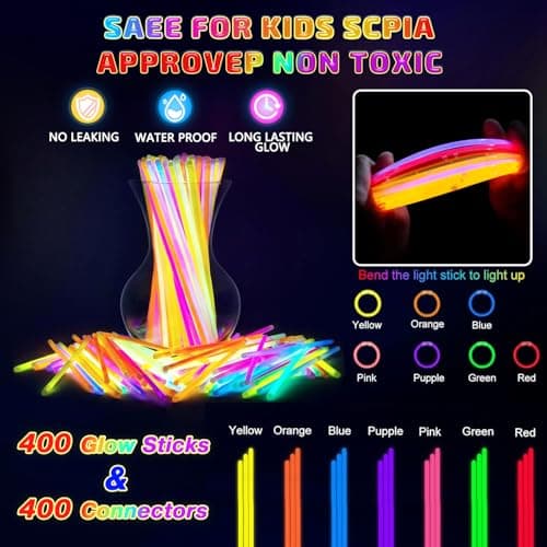 HONLYNE 500 Pcs Glow Sticks Bulk Party Pack, 8'' Glow in the Dark Party Supplies, Glow in the Dark Light Up Sticks with Connectors, Party Favors for Birthday, Concert, Raves, Halloween, Christmas - Thumbnail 6