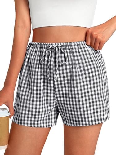 GKBK Boxer Shorts for Women Gingham Pajama 2026 Summer Spring Casual Lounge Sleep Plaid Checkered Shorts Y2K Beach Bottoms Black White Plaid XL - Image 1