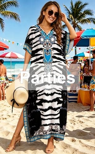 ZIRHYSTA Beachwear for Women Oversized Flowy Kaftan Swim Cover Up - Thumbnail 4