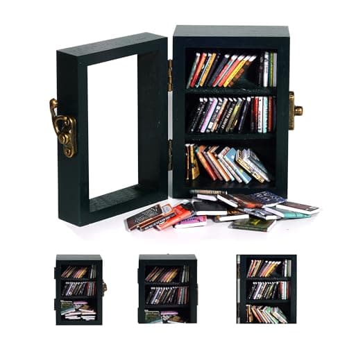 yyiviking Anxiety relief bookshelf – Includes 60 Mini Books, Solid Wood Mini Library for Mental Wellness, Desk & Home Office Decor, Unique Gift(Dark Green) - Image 1