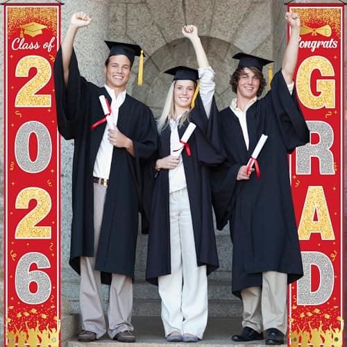 OHOME Graduation Decorations 2026 - Red Gold Congrats Grad Porch Banner for Graduation Party Decorations - Class of 2026 - Party Favors Supplies Backdrop Yard Signs Decor (Red) - Thumbnail 5