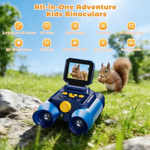 Binoculars for Kids with Night Vision - 48MP FHD Digital Camera Binoculars STEM Toy with 2.4" IPS Screen, 10X Optical Zoom, Rechargeable for 4-12 Years Old Boys & Girls, Outdoor Camping Birthday Gifts - Thumbnail 2