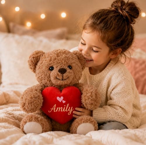 MYPHNEX Personalized Kissy Teddy Bear Stuffed Animal, Custom Bear with Embroidered Name, Toys for Wedding Couples Girlfriend Kids, Customized Anniversary Birthday Gift for Her & Him (Couple Bear) - Thumbnail 3