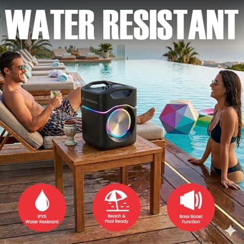 AudioSource 2.1 Channel Party Speaker with Built-in Subwoofer, 160W, RGB Light Modes, Portable Outdoor Karaoke Speaker, Bluetooth 5.3, Dual Mic Inputs, Ultra Bass Boost, Matte Black, AP40 - Thumbnail 4