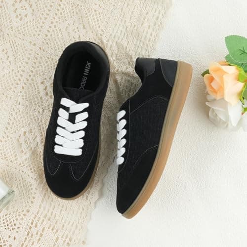 JENN ARDOR Womens Black Fashion Sneakers Casual Walking Shoes Classic Non-Slip Comfort Dress Skate Shoes Size 7 - Thumbnail 4