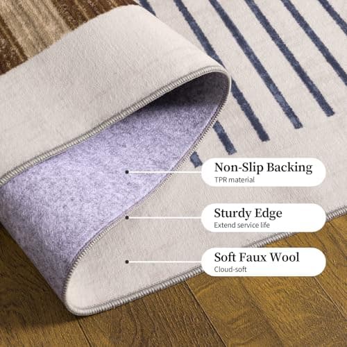 YIHOUSE 8x10 Washable Area Rugs for Living Room, Brown Black and White Striped Rug for Bedroom Non Slip Low Pile, Minimalist Modern Geometric Carpet for Room Office Home Decor - Thumbnail 5