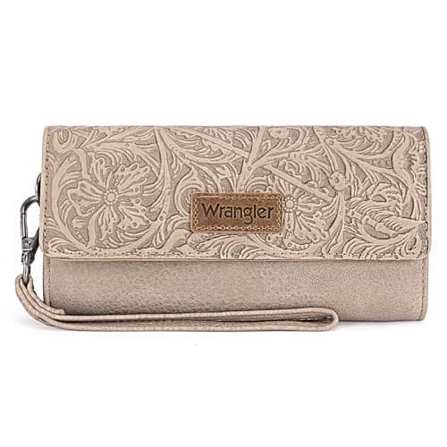 Montana West X Wrangler Wallet Women Western Tooling Wallets Wristlet for Women Large Capacity Phone Wristlet Wallet Womens Ladied Female with Coin Purse Apricot WG196-W056TN - Image 1