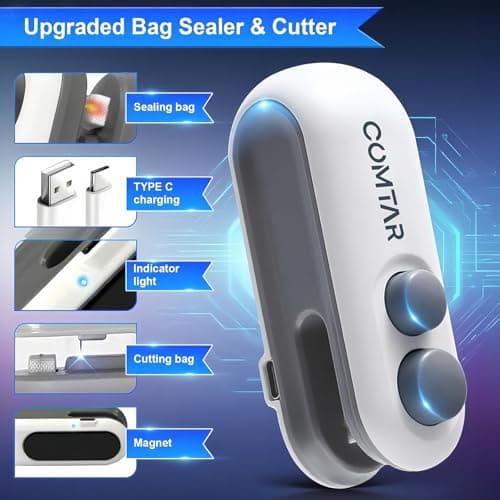 2in1 Rechargeable Chip Bag Sealer with Cutter, Portable USB C Heat Sealer Resealer Machine for Chip, Plastic Bags Heat Seal Tool for Snacks (White) - Thumbnail 3