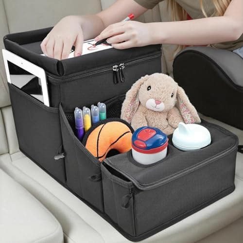 WENRENER Car organizer for kids ，Backseat Organizer for Kids and Passenger Seat Organizer for Adults ，Car Seat Cooler and Warmer with Cup Holders and Convertible Tray Lid(Black) - Image 1