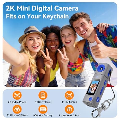Mini Keychain Digital Camera:2K Digital Mini Camera with 16GB Card, Vintage Keychain Camera with 270° Rotating Lens, 400mAh Battery Portable Small Cameras with Elegant Gift Box for Travel,Kids,Gifts - Thumbnail 2