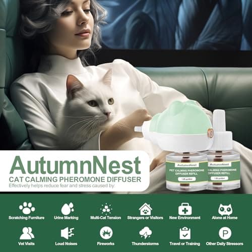 Cat Calming Diffuser Kit with 2 Plug-in & 4 Refills, Pheromone Diffuser for Cats Reducing Fighting, Scratching, Urine, Aggression, Anxiety, Fireworks, Vet Visits, Travel, 120 Day Supply, Safe Formula - Thumbnail 5
