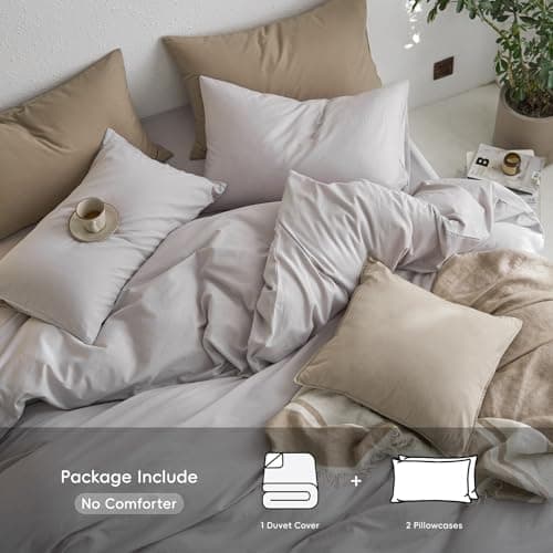 MooMee California King Duvet Cover Set, 100% Washed Cotton Linen Like Twill Thick Sturdy Material Super Soft Breathable Durable Bedding for All Season, 3 Pieces (Light Gray, Cal King 104"x98") - Thumbnail 2