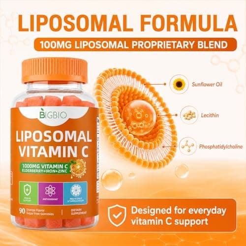 BIGBIO Liposomal Vitamin C Gummies 1000mg, Sugar-Free Chewable Vitamin C with Elderberry, Zinc & Iron, Daily Immune Support, Antioxidant & Energy Boost, Collagen Support, 90 Count - Thumbnail 4