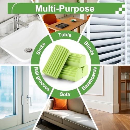 Jeymei 4-Pack Damp Clean Duster Sponge, Sponge Cleaning Brush, Duster for Cleaning Blinds, Glass, Baseboards, Vents, Railings, Mirrors, Window Track Grooves and Faucets Green Non-Scratch Sponges - Thumbnail 5