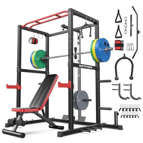 Sportsroyals Squat Rack, LAT Power Cage, Power Rack Multi-Function with Pulley System and Training Attachments for Home Gym - Image 1