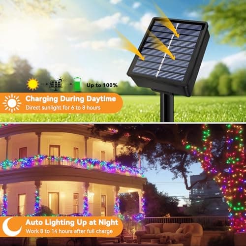 Solar String Lights Outdoor Waterproof 2 Pack Total 66ft 200LED 8 Modes Twinkle Lights Solar Fairy Lights for Patio, Garden Yard Party Wedding Tree Christmas Halloween Decoration, Multicolor - Thumbnail 4