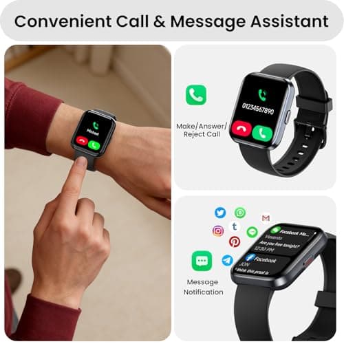 Smart Watch for Men, Mens Smart Watches for Android/iPhone/Samsung, Make/Answer Call & Alexa, Smartwatch with Heart Rate/Sleep/SpO2/Stress Monitor, 100+ Sport Modes Waterproof Fitness Tracker-Black - Thumbnail 2