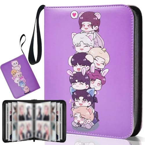 KEFEIKJ Cute Trading Photocard Binder, STAY Photo Album Cartoon Card Holder Book Storage 400 Cards with Sleeves for Lomo Cards Gift - Boys & Girls, idol Photo Protect (Purple, 4 Pockets) - Image 1