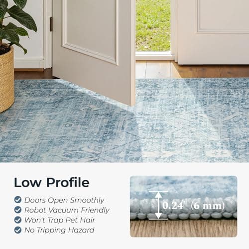 Carpelux 5x7 Washable Area Rugs for Living Room, Neutral Retro Aesthetic Non Slip Blue Rug for Nursery Kids Room, Soft Faux Wool Cozy Floor Carpet for Bedroom Dining Room - Thumbnail 4
