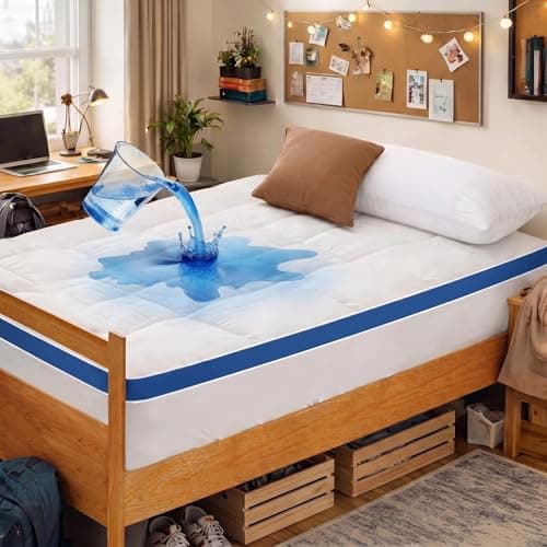 Mattress Topper Twin XL College Dorm, Waterproof Bed Topper Twin XL Mattress Pad Cover for College, Cooling Pillow Top Mattress Topper with Deep Pockets Fluffy Fill Mattress Protector - Image 1