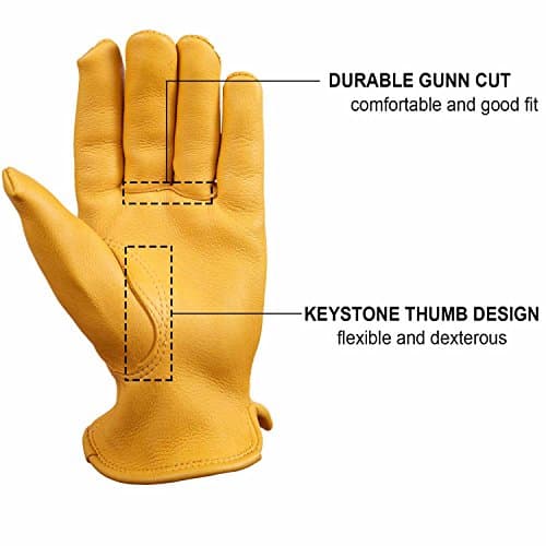 OZERO Leather Work Gloves: Mens Deerskin Gloves for Men & Women (Gold, S) - Thumbnail 2