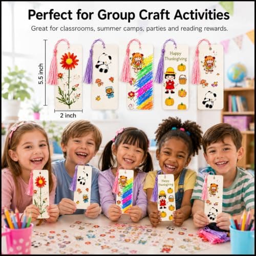 Bakayoyo 150 PCS DIY Bookmark Making Kit, 50 Blank Paper Bookmarks with 50 Tassels & 50 PET Stickers, 5.5×2 Inch Bulk Craft Supplies for Book Lovers, Classroom Projects, Gifts for Teachers & Students - Thumbnail 6