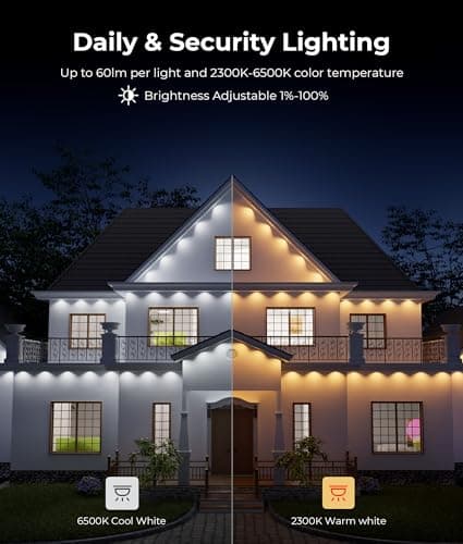 DeckTok Permanent Outdoor Lights Pro, 100ft RGBWW & 60LM Triple-LED Smart Lights, Outdoor Decorations with 79 Scene Modes, IP67 Waterproof Work with Alexa, Google Assistant - Thumbnail 4