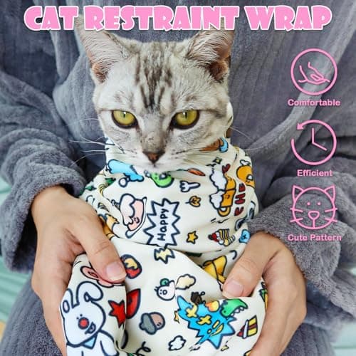 JPTECY Cat Wrap for Cutting Nails Large Size 27.5in Self-Adhesive Cat Grooming Wrap Cat Nail Clipper Hammock Soft Cat Restraint Bag for Nail Clipping Cat Grooming Supplies(Under 13lbs) - Thumbnail 2