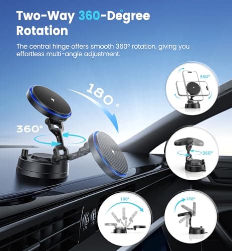 OANDYS for MagSafe Car Mount Charger, 15W Fast Wireless Charging Magnetic Car Phone Holder, 360°Rotatable & Foldable Metal Stand, Strong N52 Magnet for iPhone 17–12 Series & Mag Safe Case - Thumbnail 6