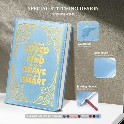 QDWXDEL Journal For Women,A5 Hardcover Leather Journal - 200 Pages Premium Paper Notebook, Journal Notebook for School, Work (You Are Loved Sky Blue) - Thumbnail 3