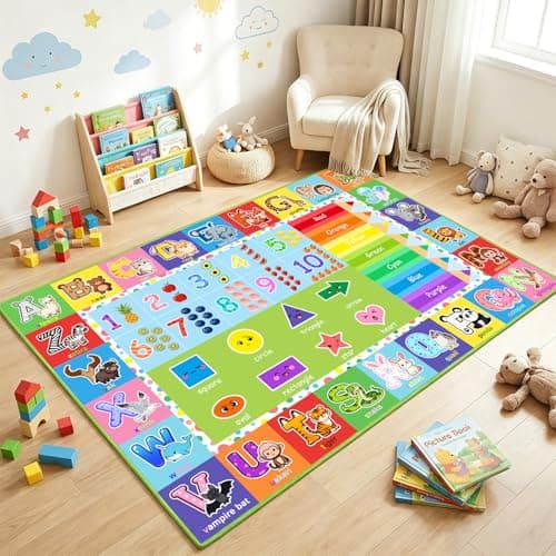 Wiero ABC Alphabet Rug for Kids Bedroom - 2.5x4 Feet Educational Numbers & Animals Play Mat for Toddler Nursery, Learning Carpet for Boys and Girls Early Education - Image 1