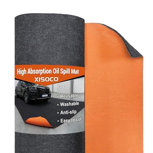 XISOCO 9FT × 20FT Heavy Duty 4mm/0.16’’ Thickness Oil Spill Mat Washable 850g/m² Felt Oil Drip Mat for Garage Driveway Reusable Waterproof Garage Mats for Floor Under Car Anti-slip TRP Bottom Work Mat