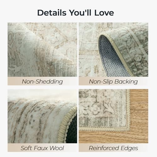 Carpelux Large Area Rugs 9x12 Living Room, Washable Soft Faux Wool Carpet for Bedroom Dining Room, Neutral Vintage Distressed Non Slip Stain Resistant Beige Rug for Office Decor - Thumbnail 3