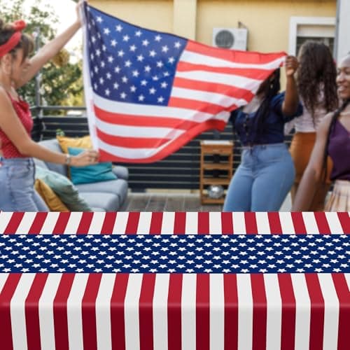 4 Pcs 4th of July Decorations, 108" X 54" Plastic 250th Anniversary 4th of July Tablecloths, Rectangle Red White Blue Tablecloth American Tablecover, Patriotic Table Cover Memorial Day Party Supplies - Thumbnail 4