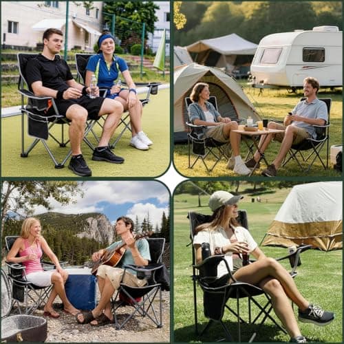 SUNNYFEEL Camping Chairs for Adults, Padded Oversized Camping Chair Heavy Duty 500LBS, Portable Lawn Chair with Cup Holder, Side Pocket&Bag for Outdoor Camping/Beach/Picnic/Fishing, Black 2 Pack - Thumbnail 6