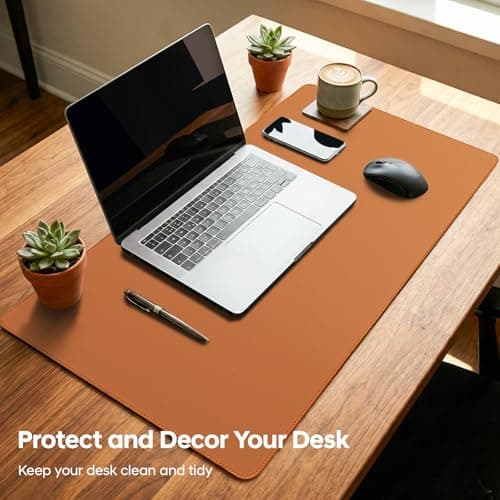 Yuwiiuuo Leather Desk Pad Protector, Office Desk Mat, Large Mouse Pad, Non-Slip PU Leather Desk Blotter, Waterproof Computer Desk Writing Pad for Office and Home (Brown, 31.5" x 15.7") - Thumbnail 2