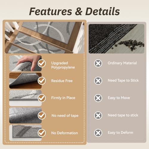 PADOOR Stair Treads Landing Rugs Non Slip,3D Peel and Stick Stair Treads for Wooden Steps,Square Washable Stair Runner Indoor for Kids,Elders and Pets,31"x31", Grey - Thumbnail 5