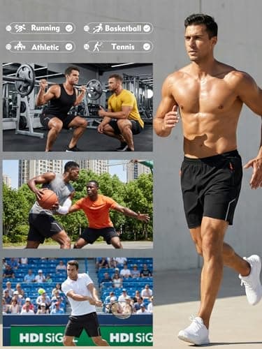 3rd hill Men's 7 inch Running Shorts with Zipper Pockets Quick Dry Athletic Gym Workout Shorts Lightweight Black M - Thumbnail 3