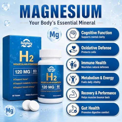 Hydrogen Water Tablets with 120MG Magnesium, H2 Molecular Hydrogen for Drinking Water, Rich in Antioxidants, Supports Cellular Health, Recovery, Immune & Brain Cognitive Function, 60 Tablets - Thumbnail 2