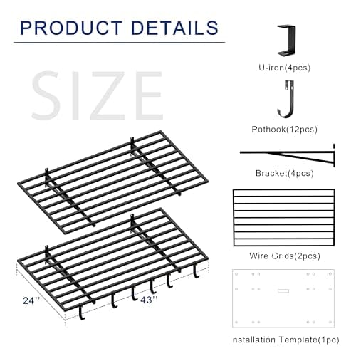 HDDFER 2-Pack 2x4ft Garage Shelving Wall Mounted, 24x43 inch Wall Shelf Heavy Duty Garage Storage Shelves Floating Shelves with Hooks, 500LB Capacity - Thumbnail 2