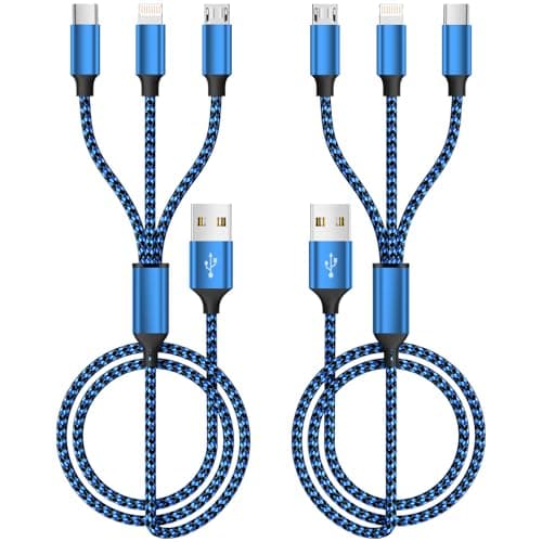 3 IN 1 Multi Charging Cable, USB Cable Multiple Charger Cord with Type C/L/Micro USB Ports, Universal Multi Phone Charger Cords for iPhone 17-8/Galaxy S25/PS/Pad/Car Accessories (2Packs 4FT) - Image 1