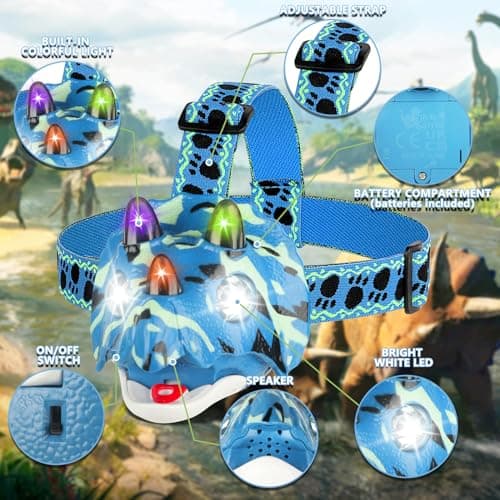 Triceratops LED Headlamp Dinosaur Headlamp for Kids Camping Gear Essentials Outdoor Toy Head Lamp Flashlight for Boys Girls or Adults Ideal Gift for Birthday, Halloween, Christmas, New Year - Thumbnail 5